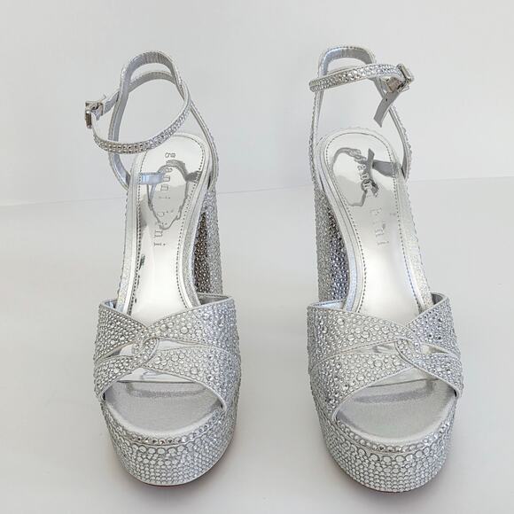 Gianni Bini Chrome Rhinestone Sparkly Silver Sandals Platform Heels Size 9.5 - Picture 2 of 10